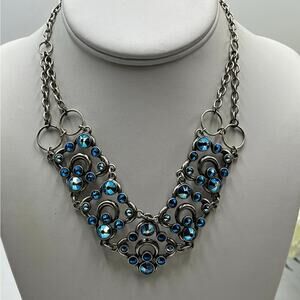 Touchstone TCS Crystal by
SWAROVSKI Blue‎ AB Crystal Silver
Tone V Bib Necklace